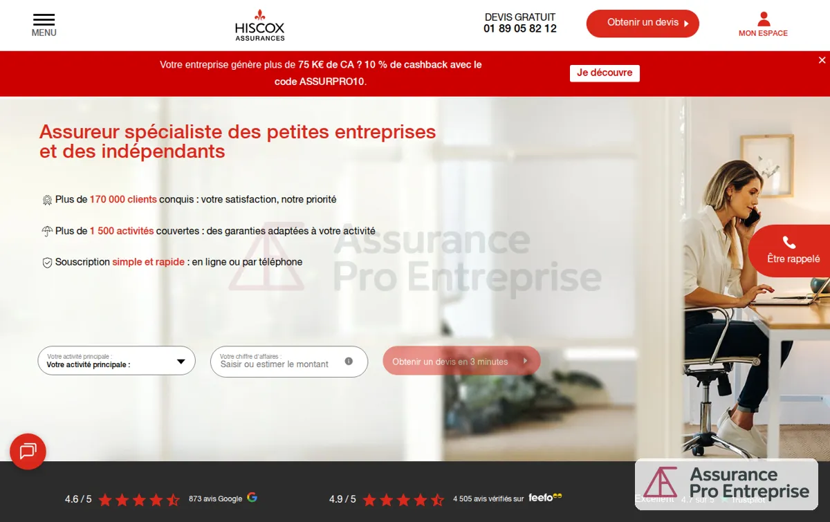 Capture : Assurance Professionnelle en ligne | Devis gratuit | Hiscox FR