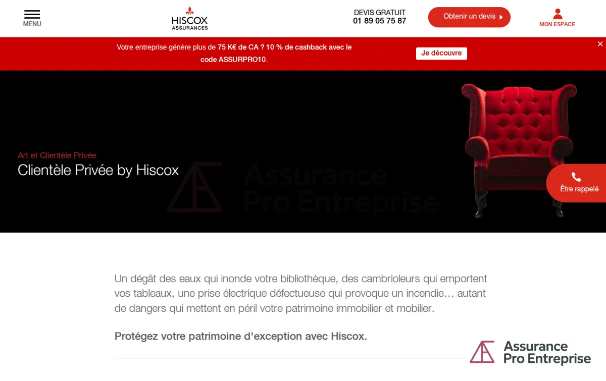 Capture : Assurance habitation haut de gamme Hiscox : protégez votre patrimoine immobilier